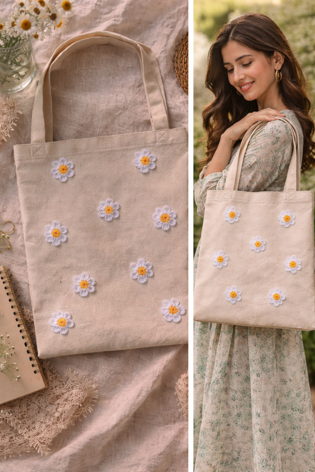Tote Bags Flower design | Aesthetic Cottagecore Canvas Shopper