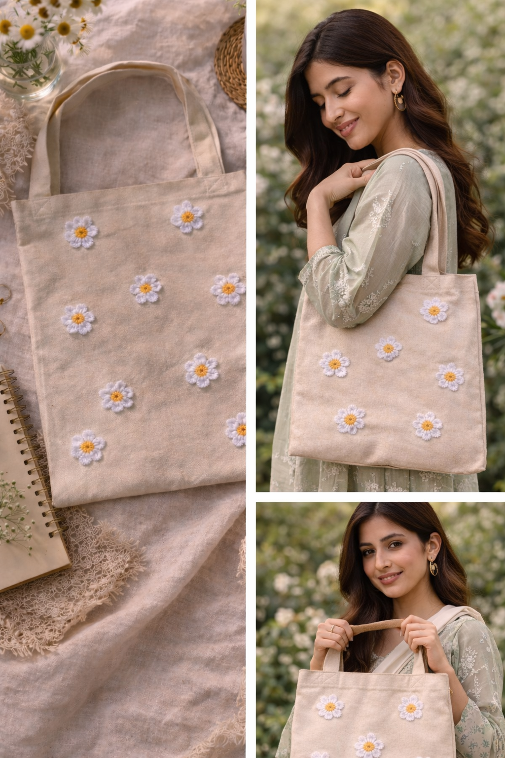 Tote Bags Flower design | Aesthetic Cottagecore Canvas Shopper