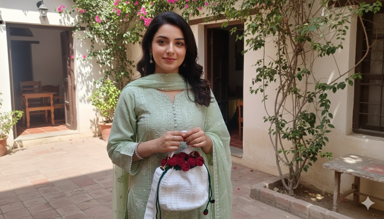 Crochet Rose Potli Bag or Rose Bouquet Bag