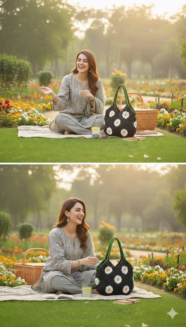 Handmade Daisy Crochet Tote Bag ,Black 3D Floral Granny Square Purse ,Boho Summer Handbag for Women
